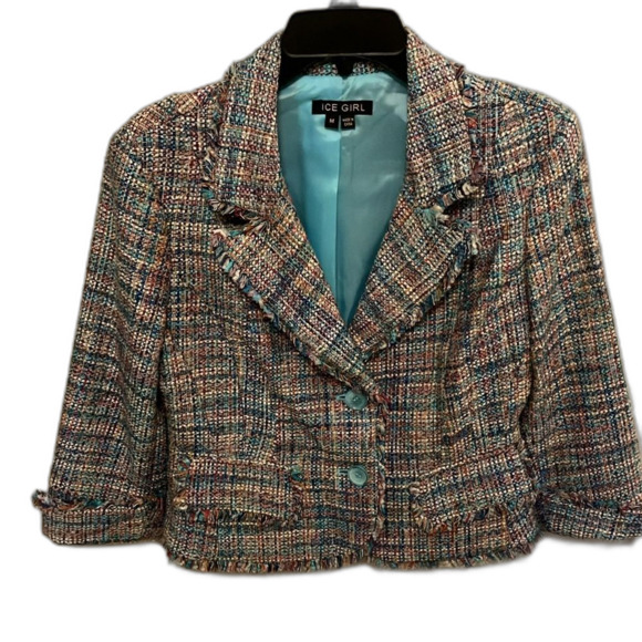 Tweed Silk Blend Blazer - Ice Girl Women’s Size M - Picture 1 of 3